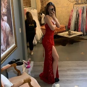 Red beaded prom dress worth $1,100